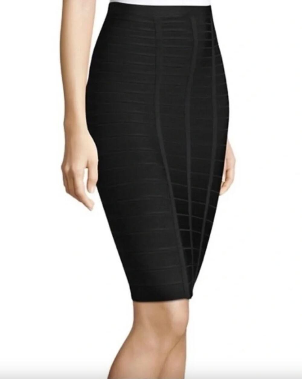Herve Leger Sia Bandage Skirt 2-Way Rear Zip Pencil Midi Black XS